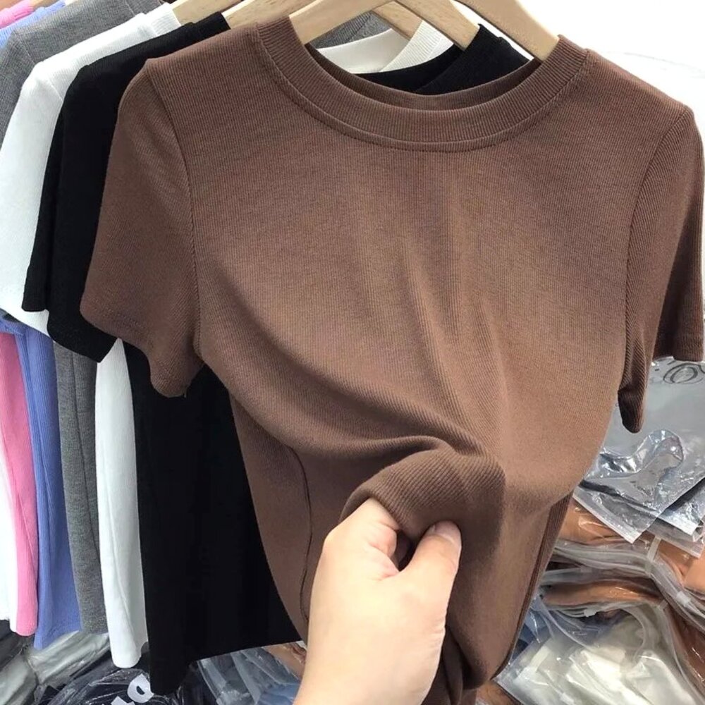 L, XL, XXL COFFEE COLORED CREW NECK SHORT SLEEVED TEE SHIRT VISCOSE VERY SOFT